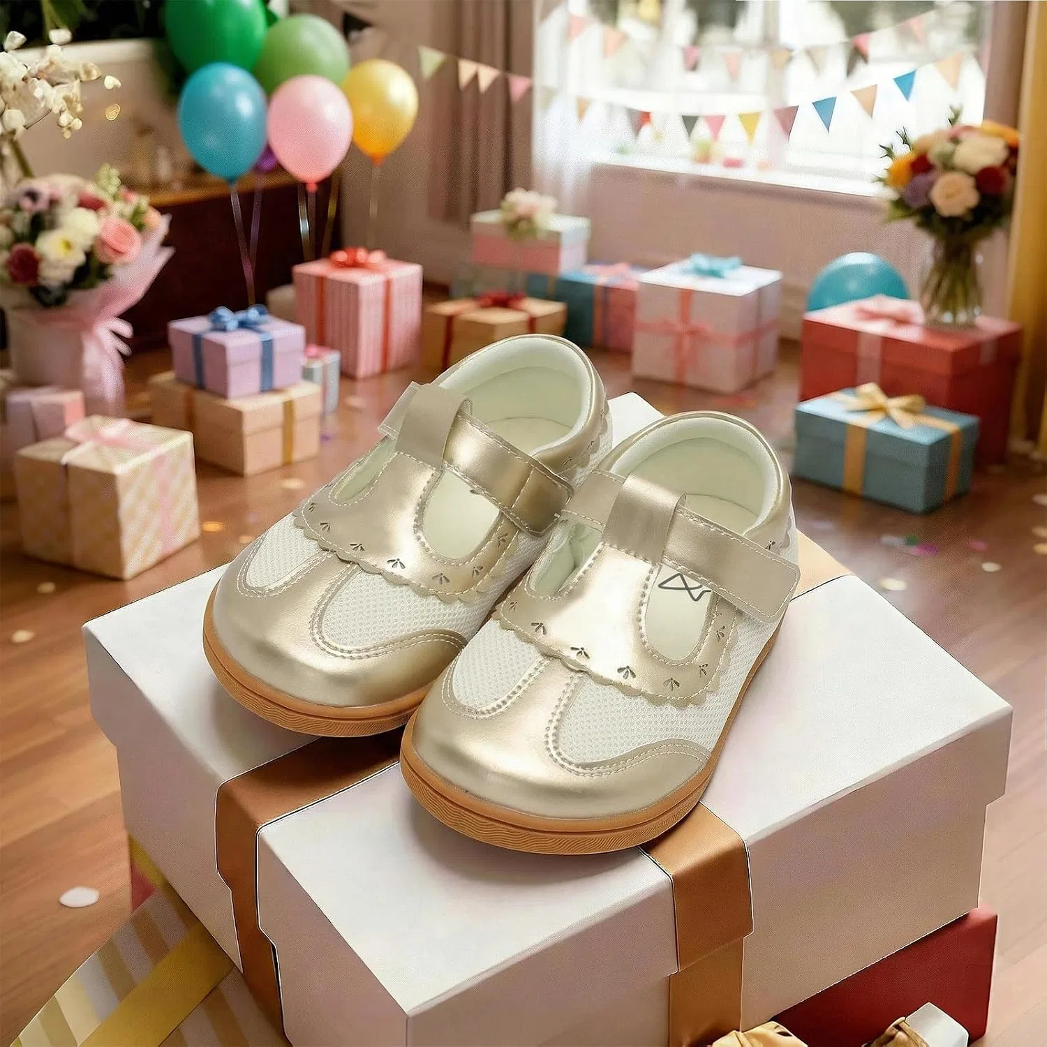 Детские туфли Мэри Джейн для девочек с широким носком LeIsfIt, Golden — фото 3