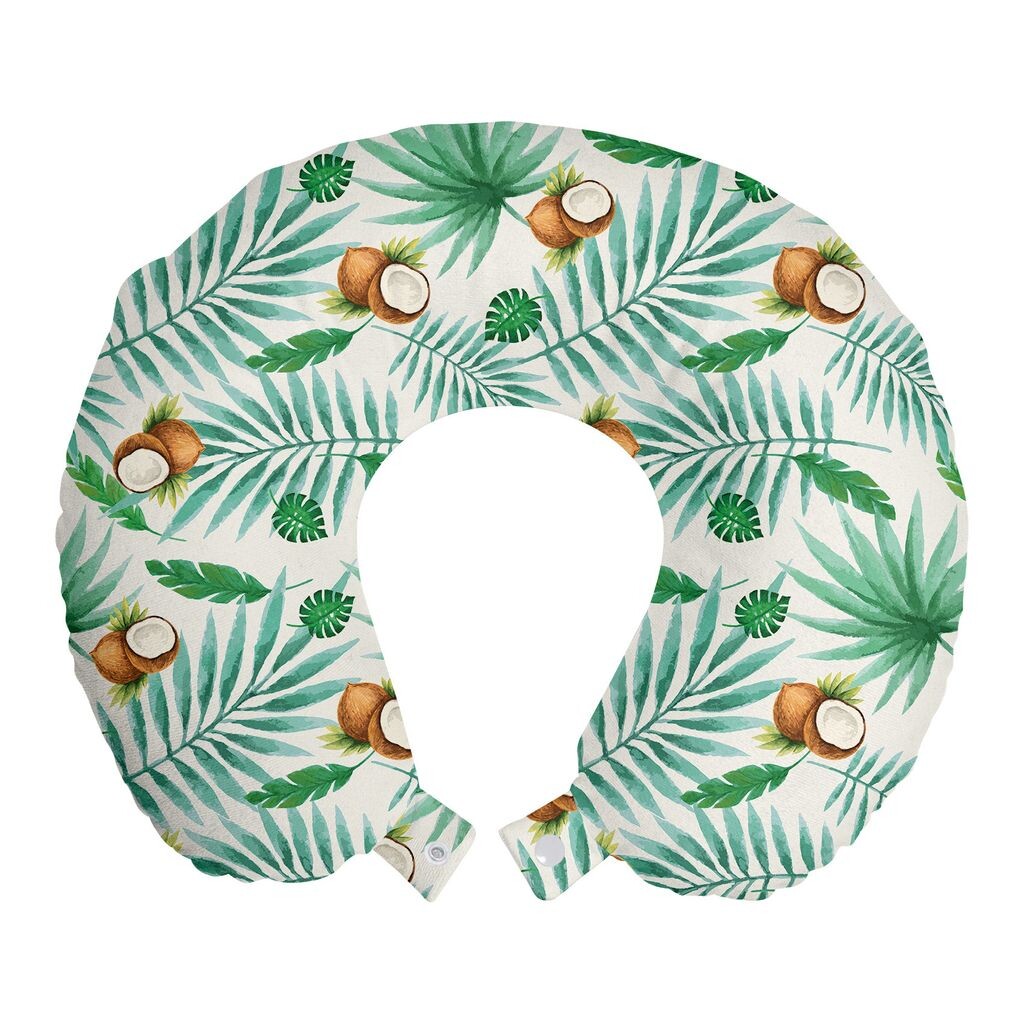 

ABAKUHAUS Акварельная дорожная подушка для шеи, Coconut Aloha Hawaii, Пенопластовые дорожные принадлежности для самолета и автомобиля, 30x30 см, Зеленый Светло-Коричневый
