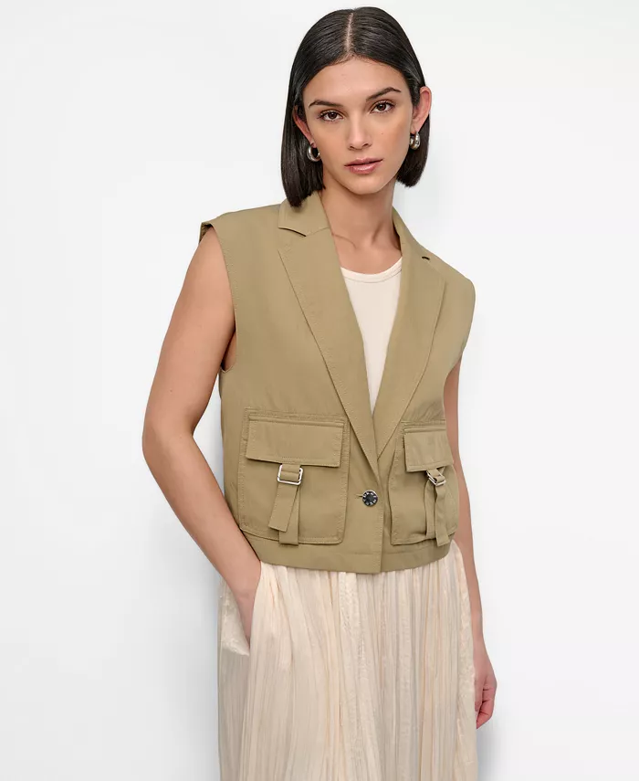 

Женский жилет-карго из твила с вырезным воротником DKNY, зеленый