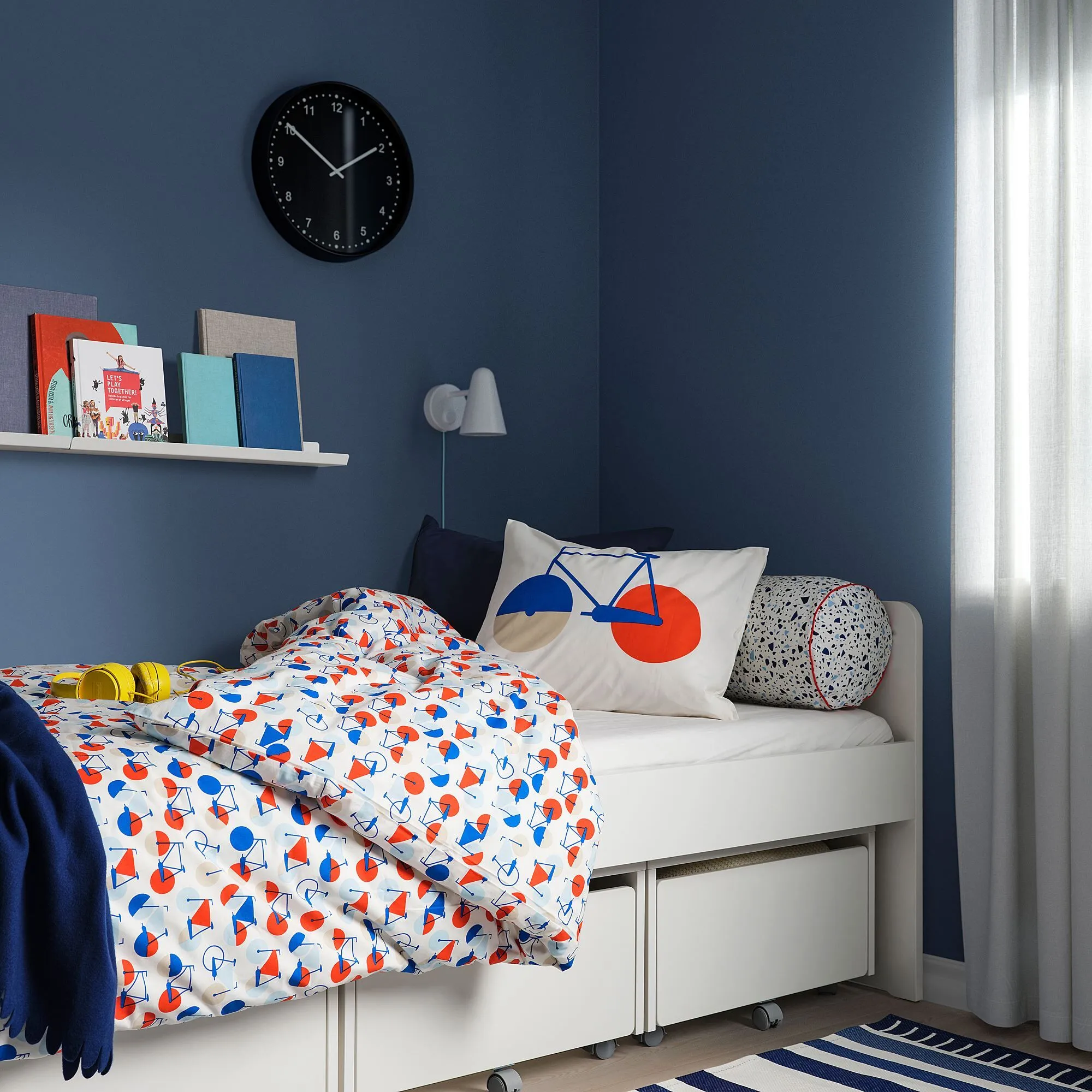 Основание односпальной кровати, белое, 90х200 см, с 3 ящиками SLÄKT/LURÖY IKEA — фото 2