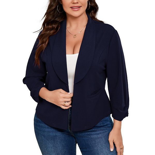 

Женский укороченный блейзер 3/4 рукава кардиган легкий офисный Yesfashion, Navy Blue