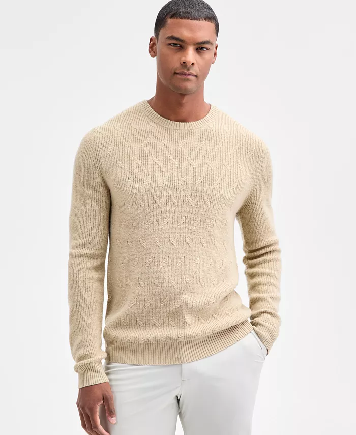 

Мужской свитер с длинным рукавом Basket Weave Crewneck Alfani, загар/бежевый