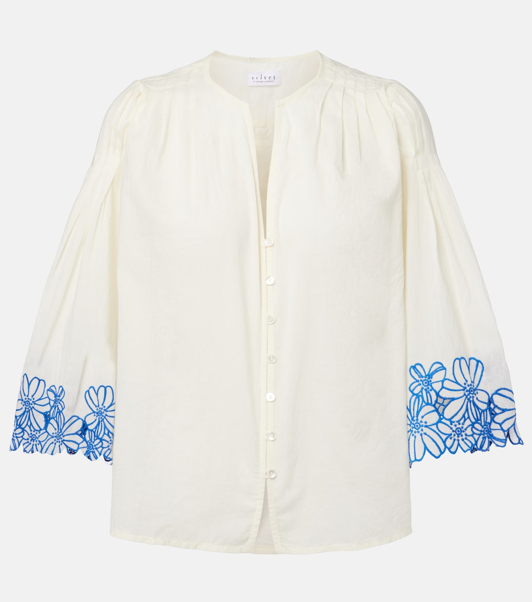 

Блуза из хлопка с вышивкой Blake Velvet, Cream/Cobalt