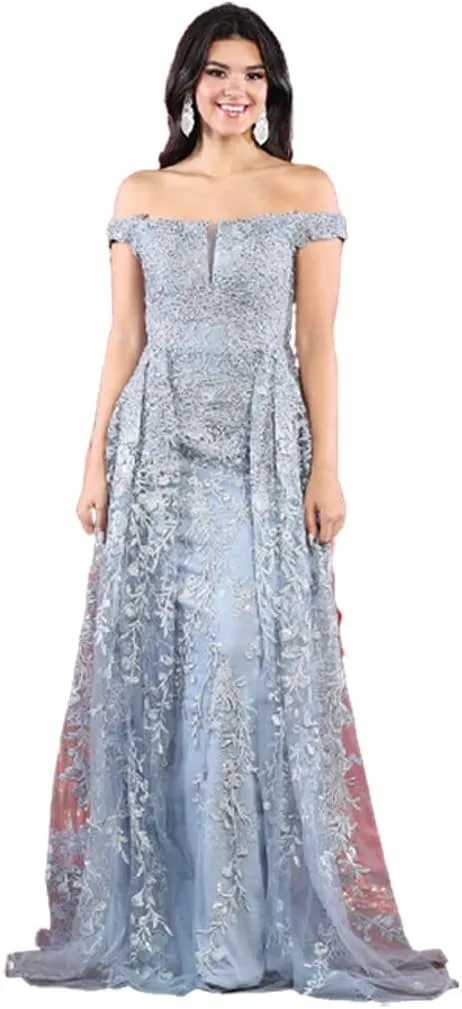 FORMALDRESSSHOPS - Гламурное: потрясающее вышитое платье-футляр для конкурсов красоты с открытыми плечами и длинным вырезом для выпускного бала Generic, синий