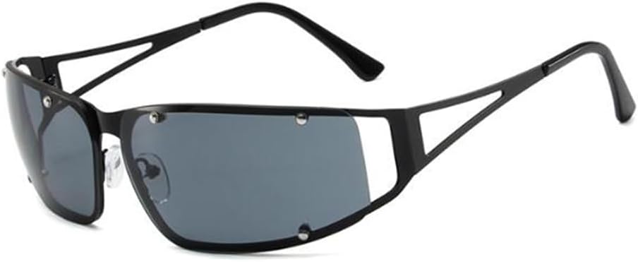 

Металлические полые безрамочные солнцезащитные очки Y2K для женщин, солнцезащитные очки-щитки без оправы, прямоугольные солнцезащитные очки Weloveushop, Black Frame Gll Gray Flakes