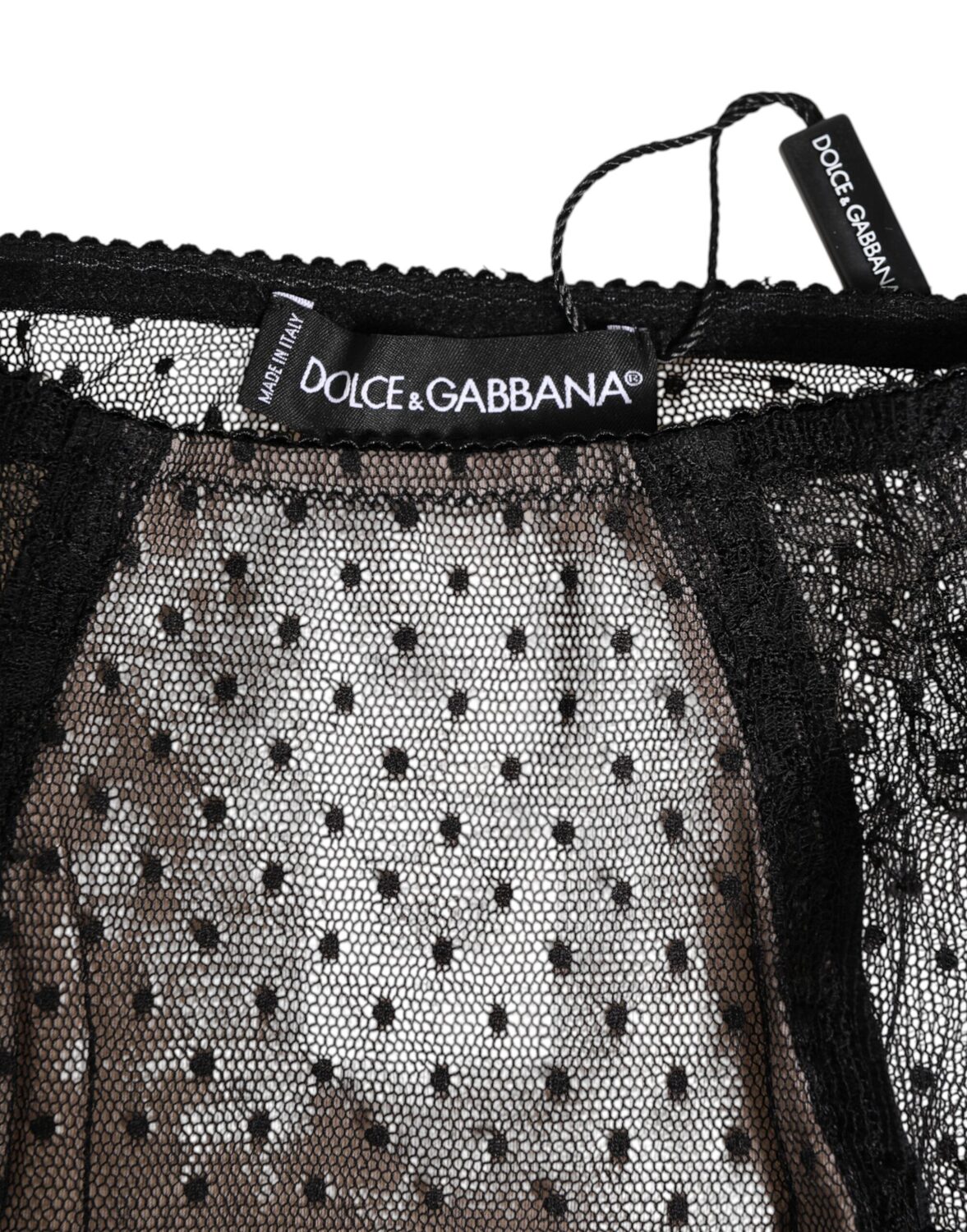 Черное прозрачное кружевное нижнее белье в горошек с высокой талией Dolce & Gabbana, черный — фото 4