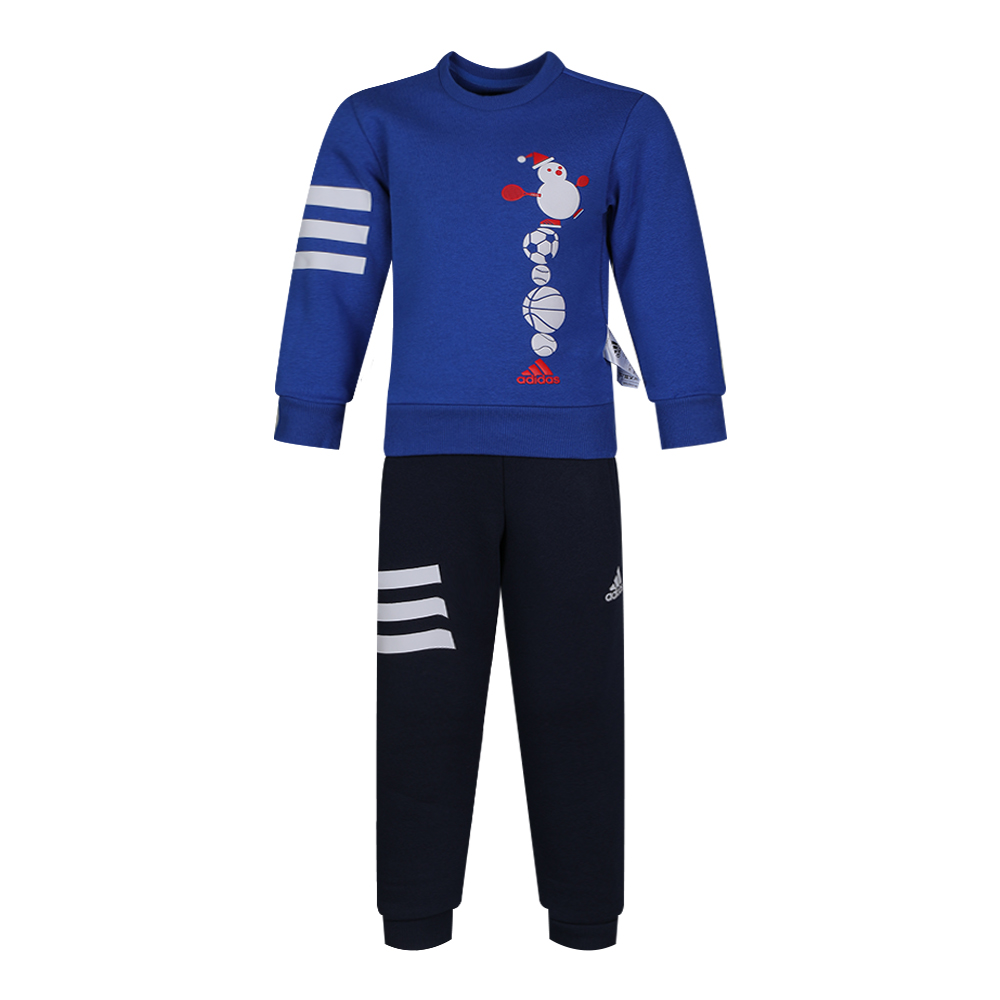 Повседневный спортивный костюм для детей 3-7 лет Adidas, синяя футболка и черные брюки — фото 2