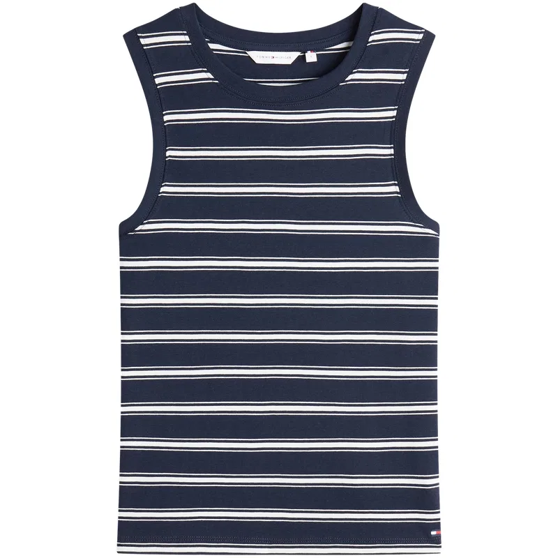 Майка с круглым вырезом и лямками-гонками Tommy Hilfiger темно-синяя с белыми полосками