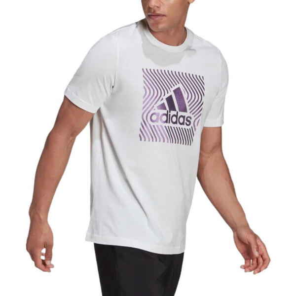 Футболка Men's adidas Chest Logo Printing Round Neck Short Sleeve White T-Shirt, белый — фото 4
