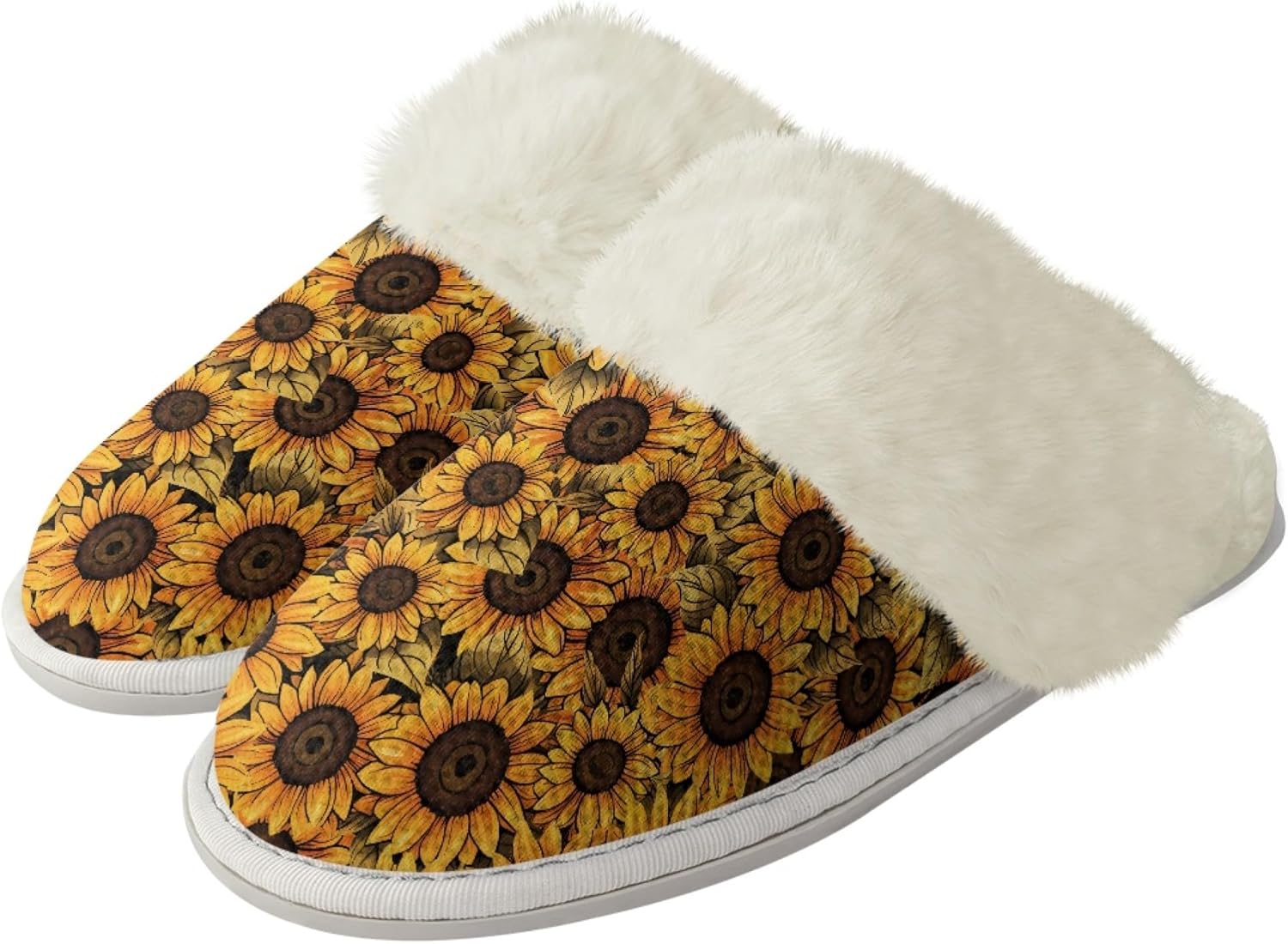 

Домашние тапочки Micoklinlin для мужчин и женщин, с мягкой плюшевой подкладкой, теплые и удобные, с искусственным меховым воротником, противоскользящие, Sunflower