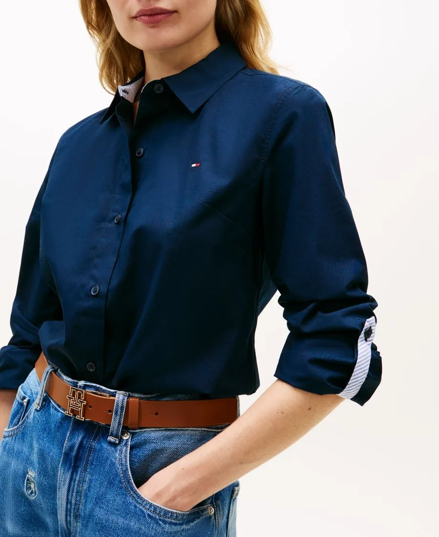 Классическая женская рубашка с длинными рукавами из поплина с отворотом Tommy Hilfiger, темно-night темно-синий — фото 3