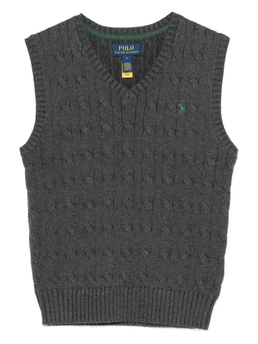 

Жилет-свитер с V-образным вырезом, вязка косами POLO RALPH LAUREN KIDS, серый
