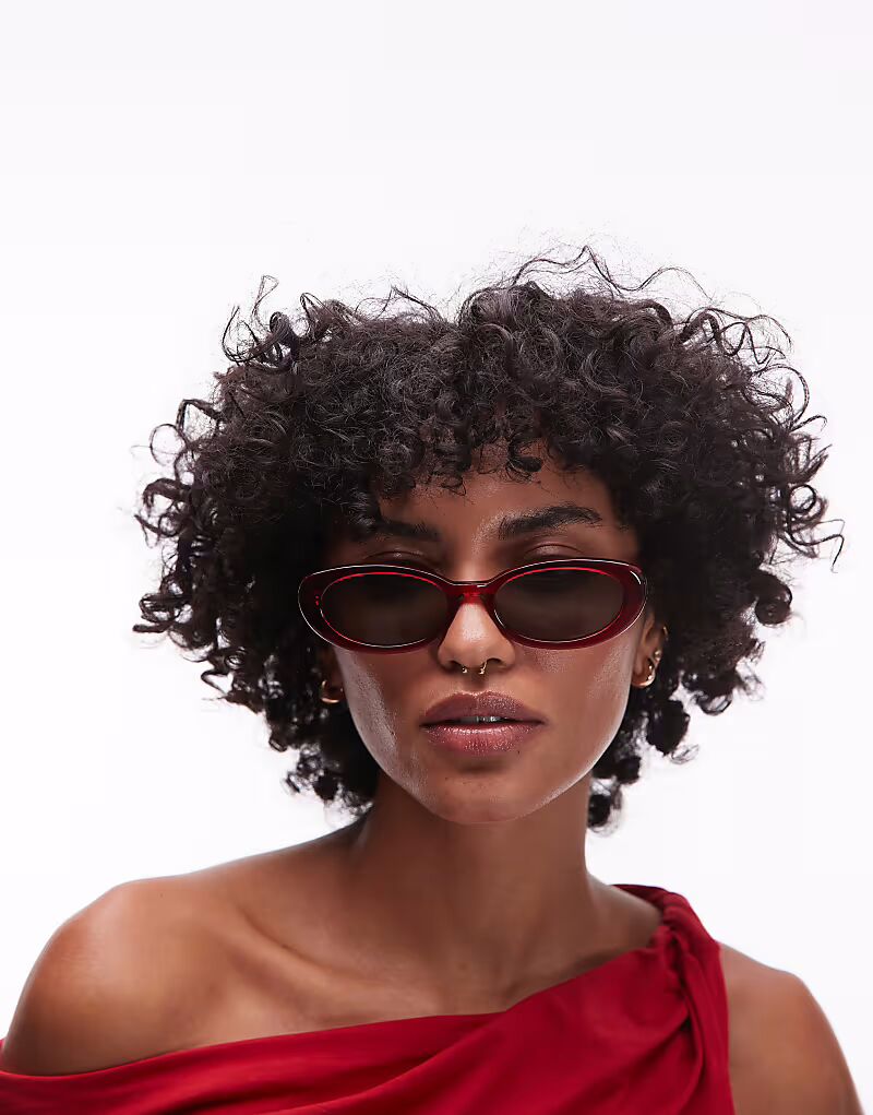 

Солнцезащитные очки Topshop Premium Malta круглой оправы из ацетата темно-красного цвета