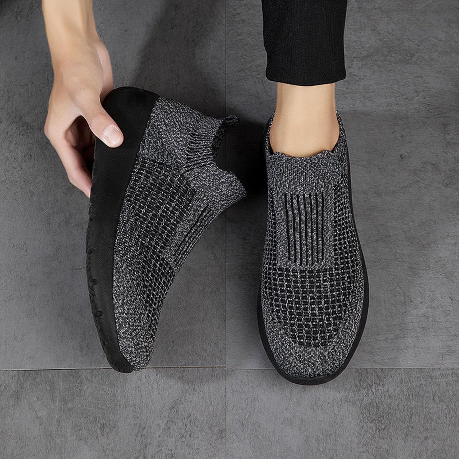 Мужские кроссовки IWIHMIV Slip On для ходьбы, тенниса и бега, легкие, дышащие, повседневные и для тренировок, серый — фото 4