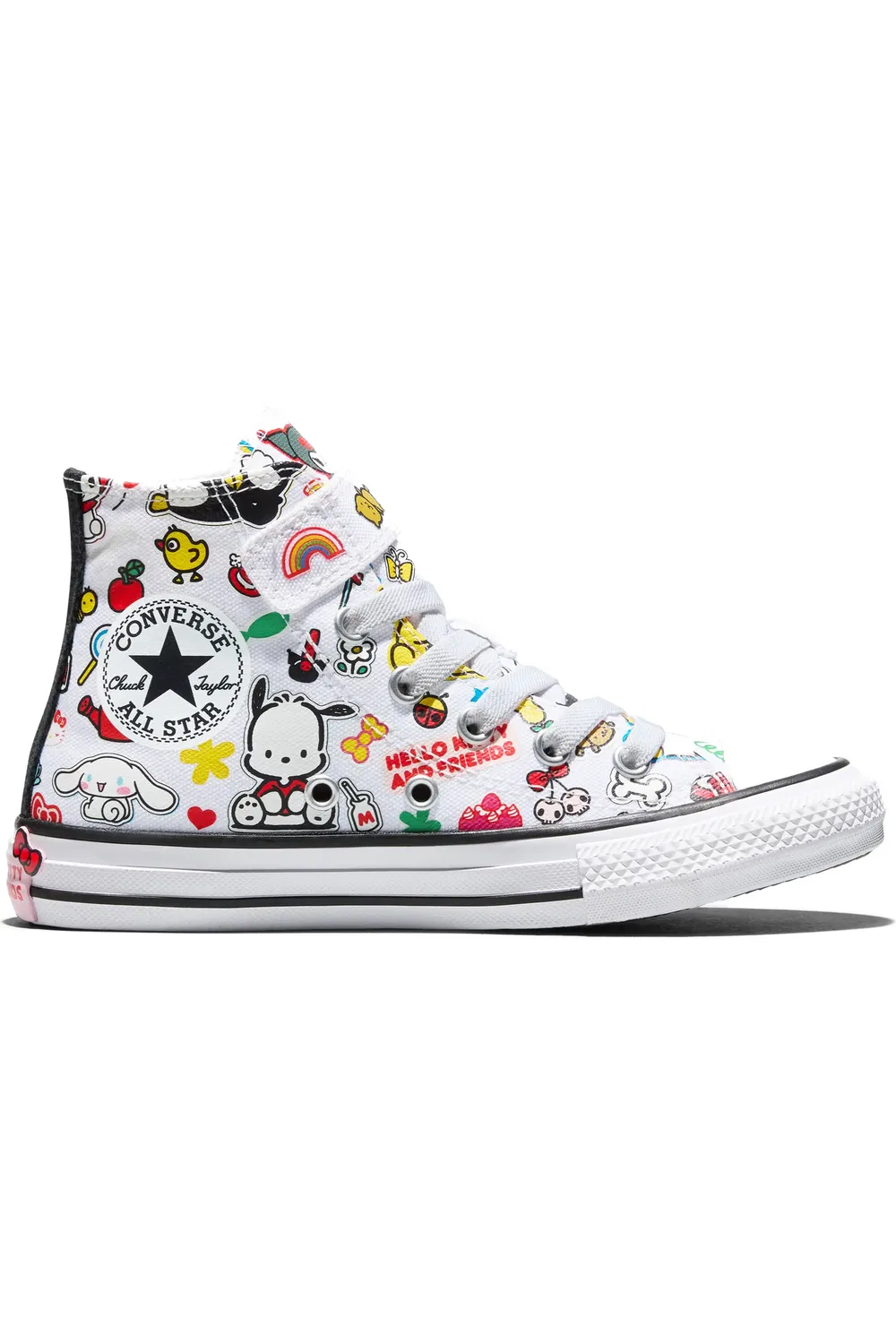 Детские кеды высокие с принтом Hello Kitty и Friends All Star Converse, белый/белый/черный — фото 3