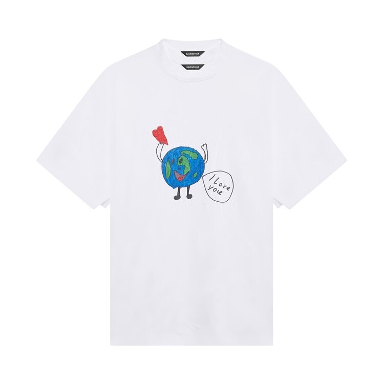 Футболка Balenciaga Love Earth Flatground с земным шаром, белый — фото 2