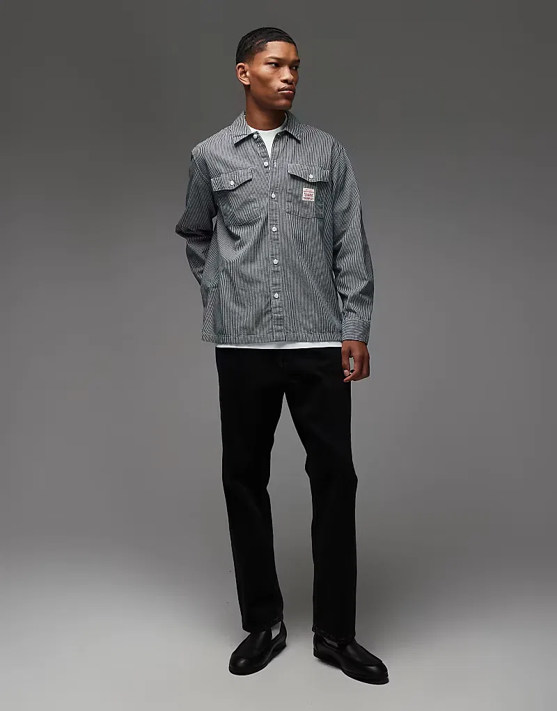 Джинсовая рубашка Levi's Workwear Capsule в синюю полоску с биркой с логотипом — фото 2