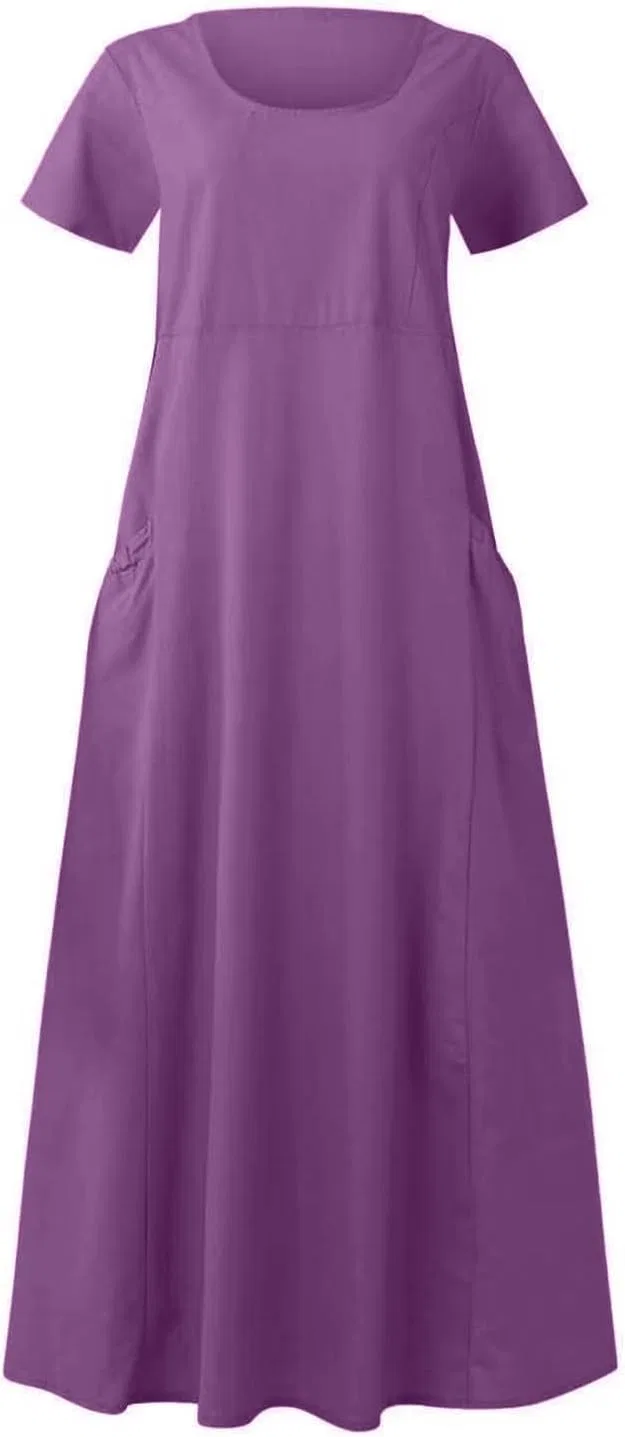 Женское летнее платье миди A-силуэта Cotton Linen, Purple — фото 4