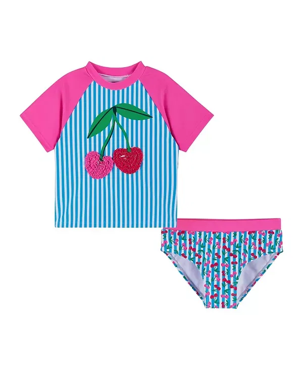 Детский купальник для девочек с коротким рукавом комплект Andy & Evan, Pink Cherry