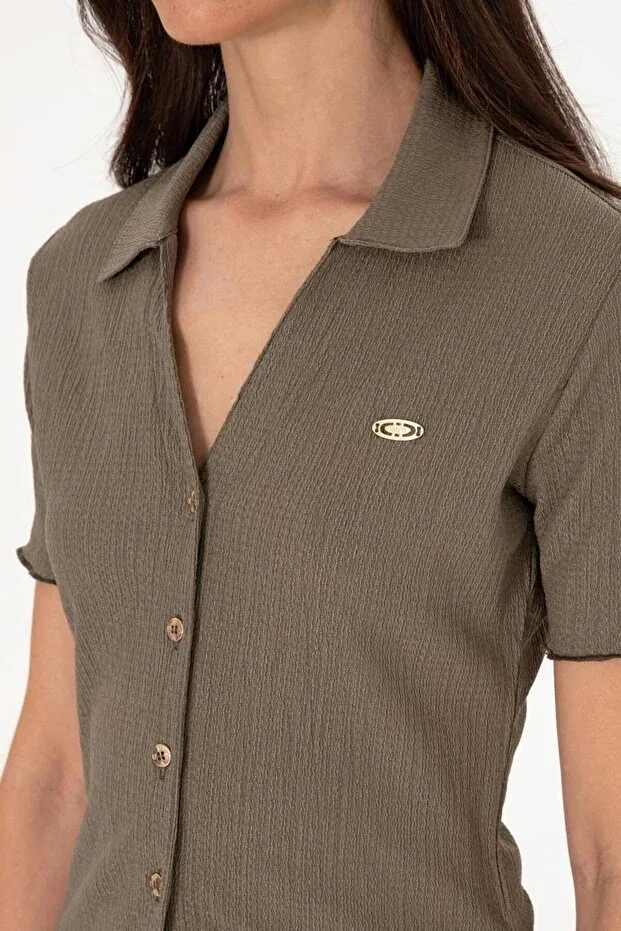 Женская хлопковая рубашка с коротким рукавом U.S. Polo Assn., Taupe — фото 4