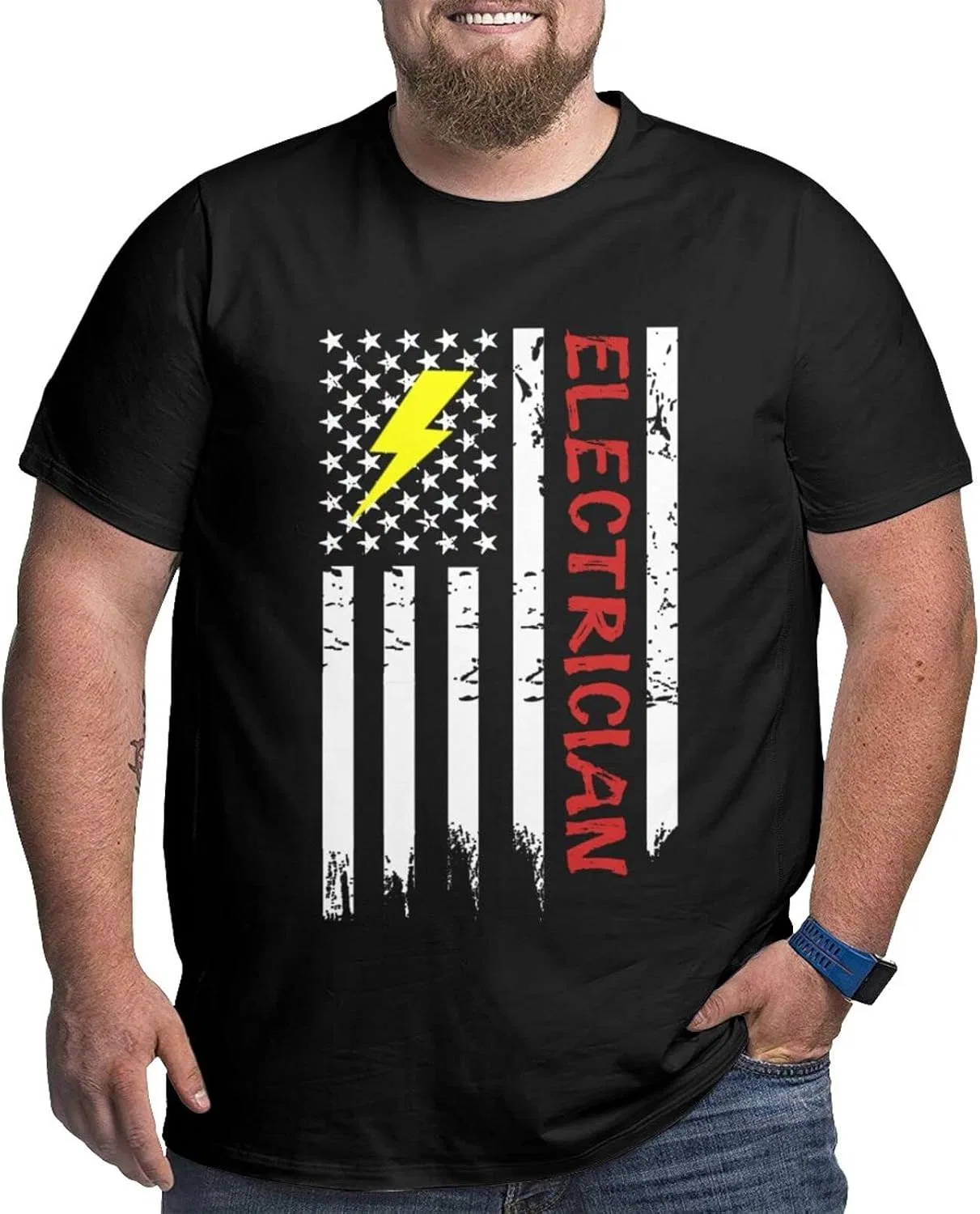 Мужская футболка с принтом Regular Fit, Cotton, Electrician With American Flag2