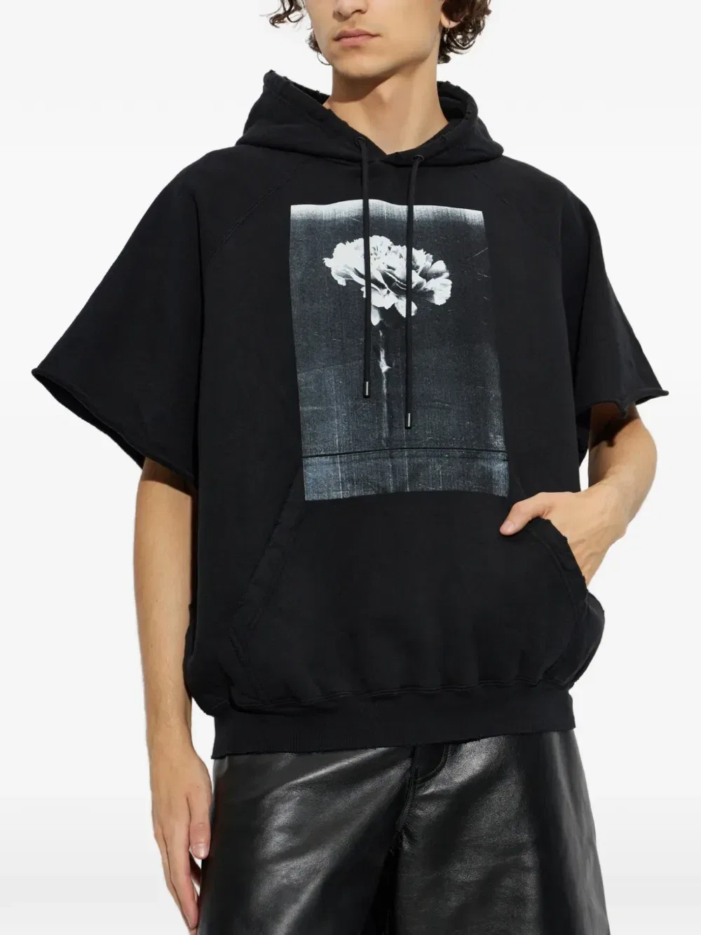 Худи с короткими рукавами и цветочным принтом Balenciaga, черный — фото 3