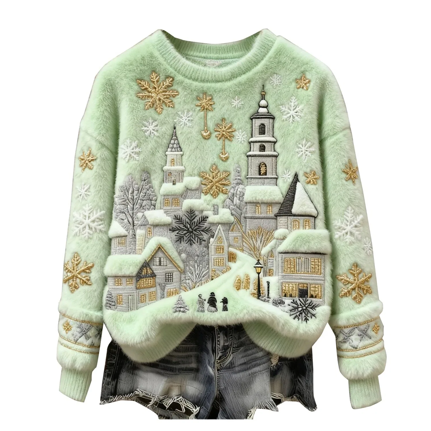 Женский свитер с принтом Christmas Sweater, Zb-green
