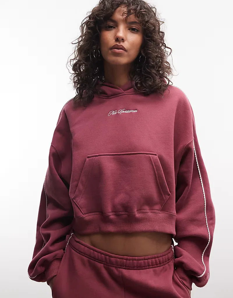 Укороченная толстовка средней плотности Nike Studio Fleece с волнистым краем и подкладкой, розовый