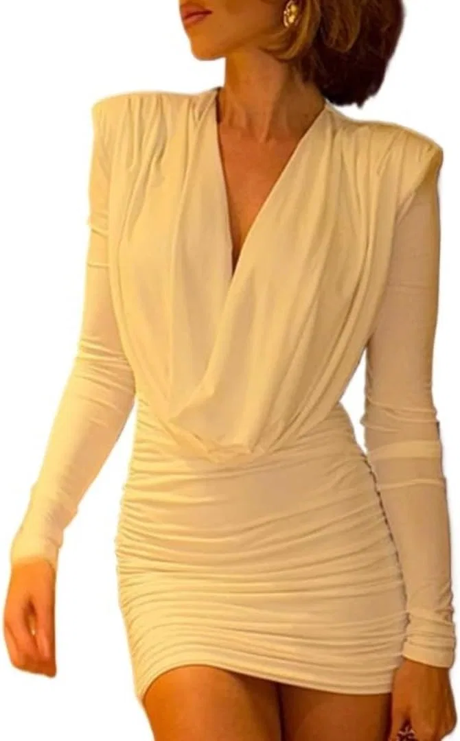 Женское мини-платье с подплечниками high waist wrap, White