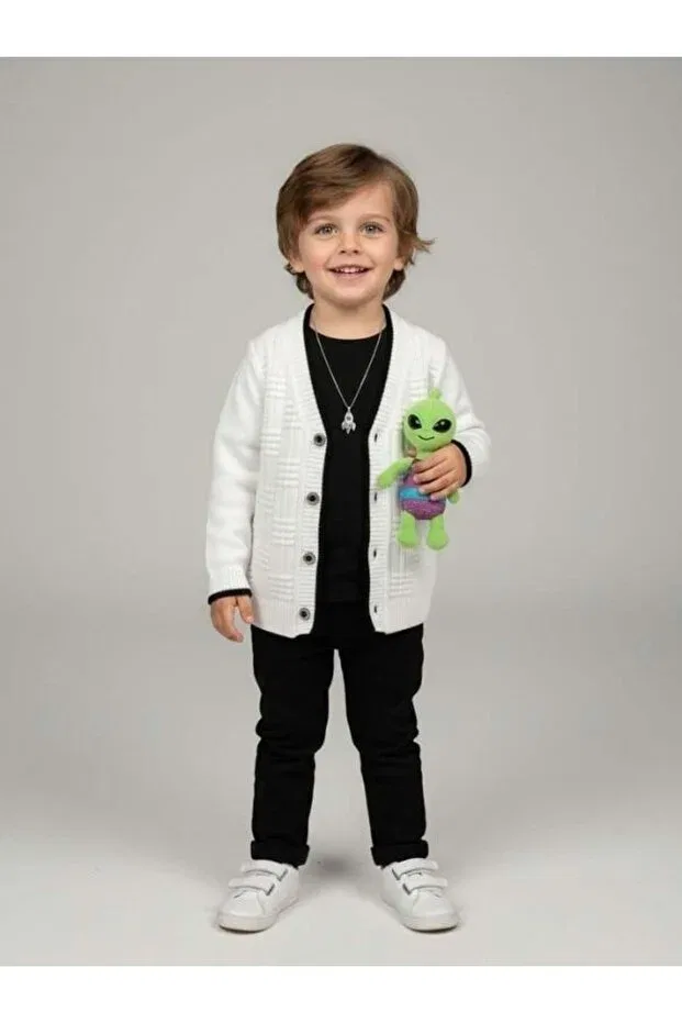 Детский вязаный кардиган с длинным рукавом Zekids, White