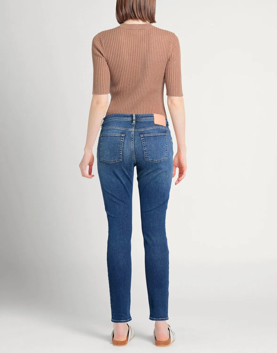 Женские узкие джинсы с потертостями Acne Studios, синий — фото 3