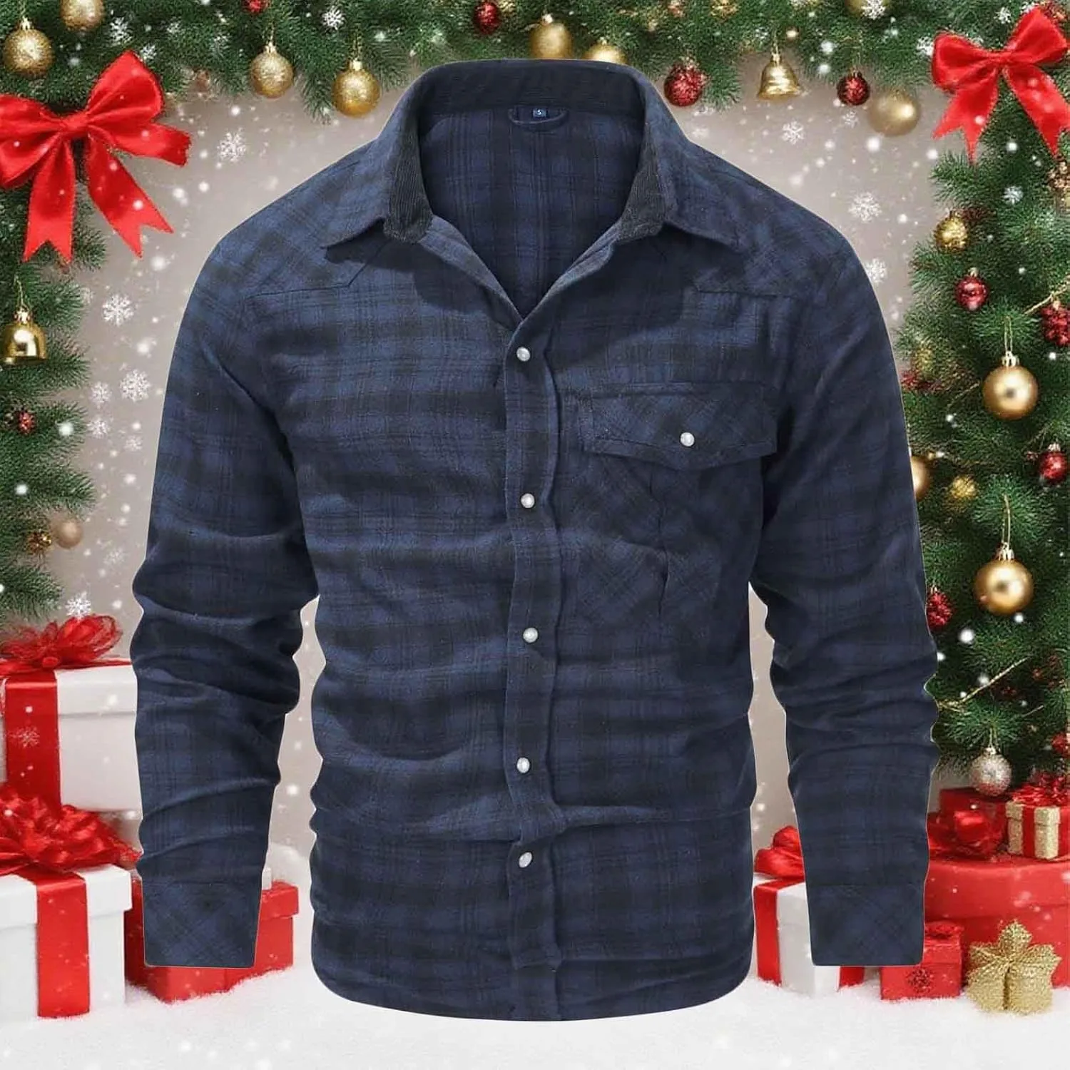 Мужская вестерн рубашка-шапка Flannel с перламутровыми пуговицами, длинный рукав, клетчатая, Regular Fit, легкая — фото 2