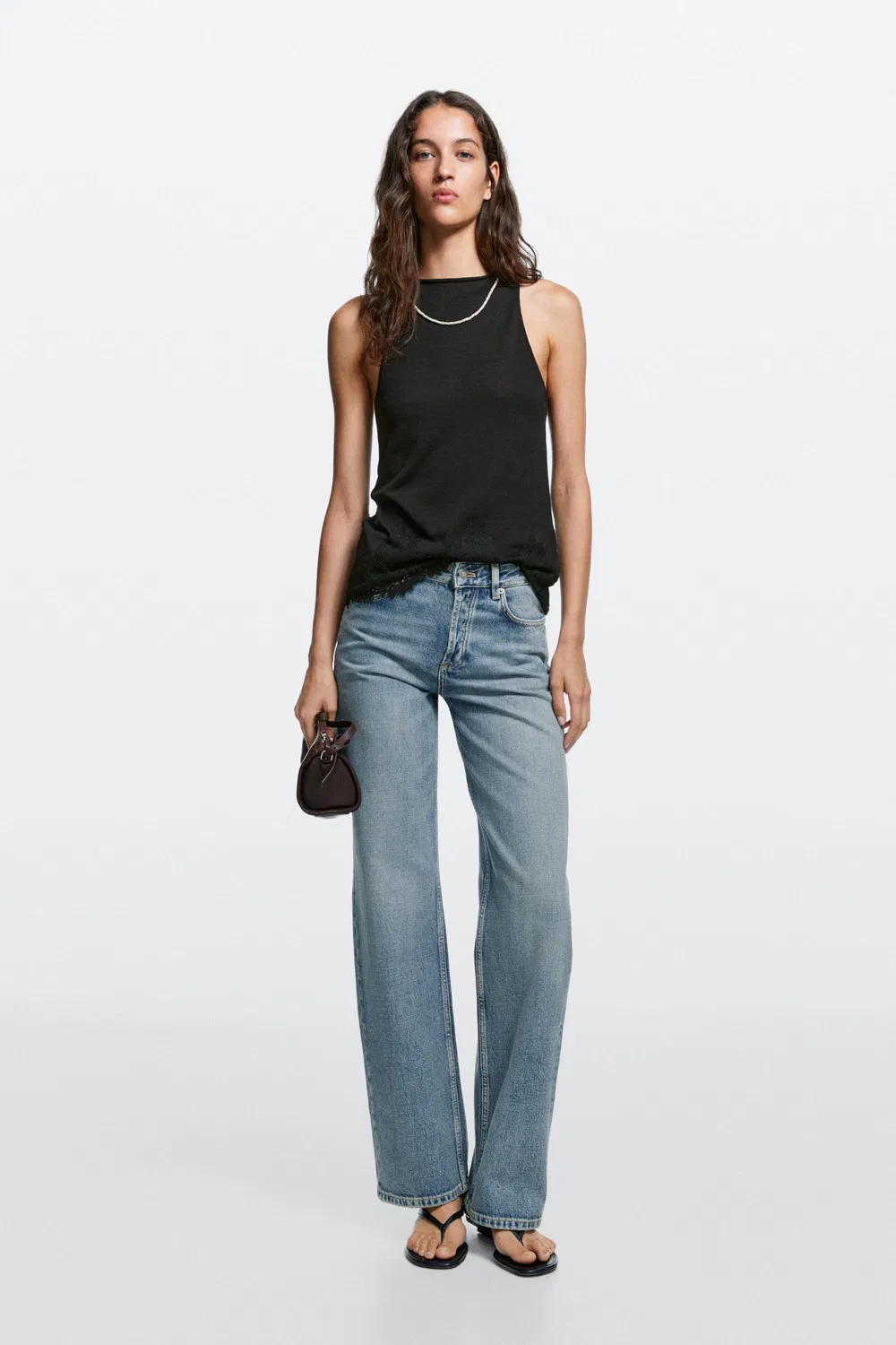 Джинсы Massimo Dutti Mid-Waist Wide-Leg, светло-голубой