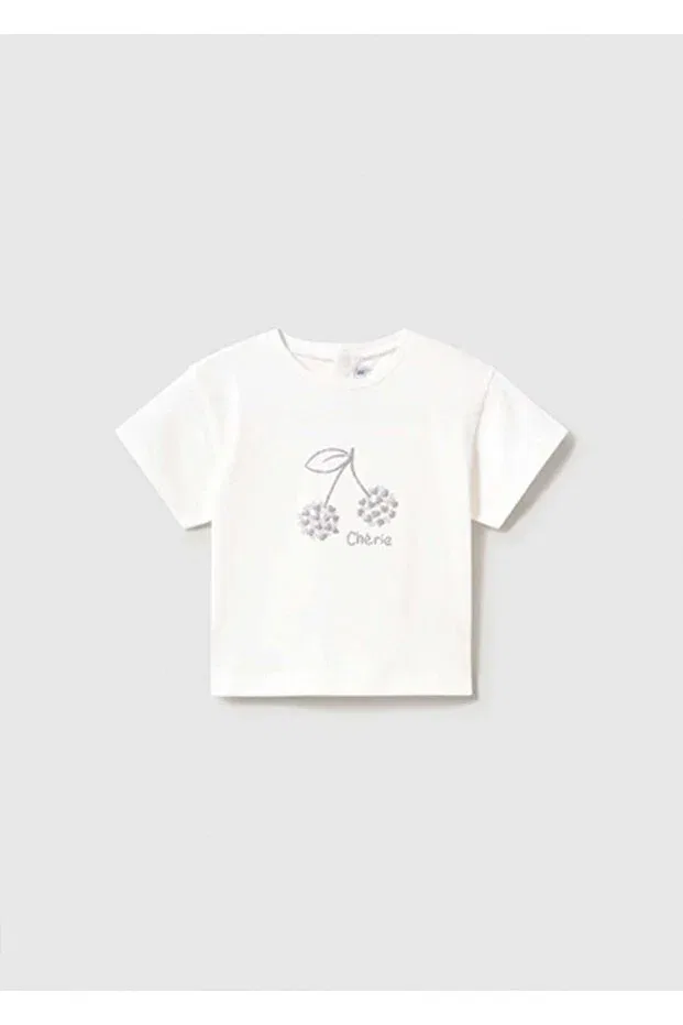 Детская футболка для девочек с принтом Summer baby girl basic tshirt Mayoral, Ecru