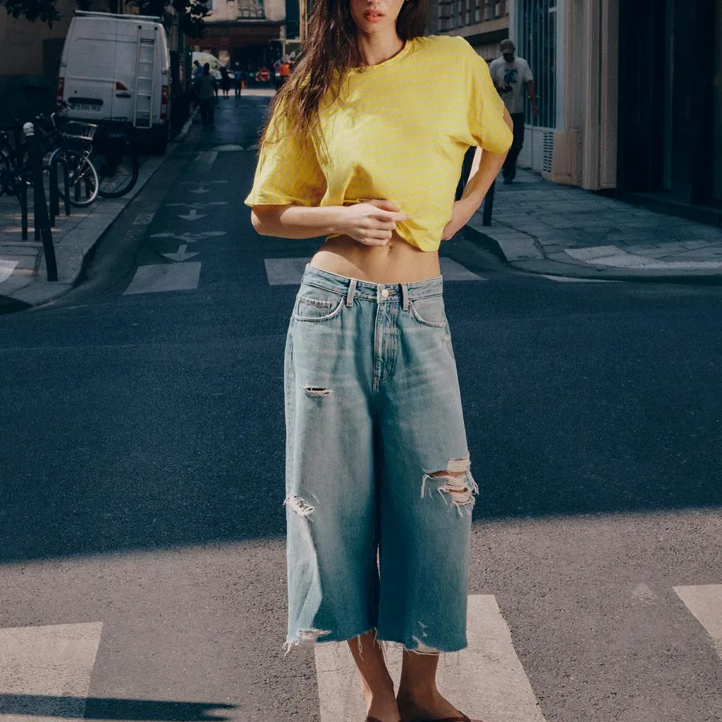 Женская футболка с круглым вырезом Yellow ZARA, Yellow — фото 4