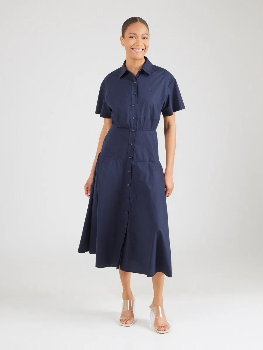 Платье-рубашка TOMMY HILFIGER 'Fit And Flare Midi', темно-синее — фото 3