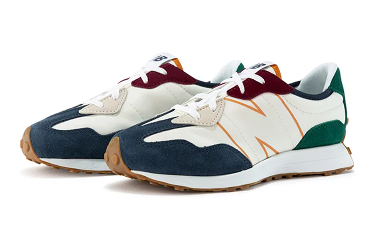 Детские кроссовки с замшевым верхом New Balance 327 Natural Indigo Green Maroon Gum, Wide — фото 3