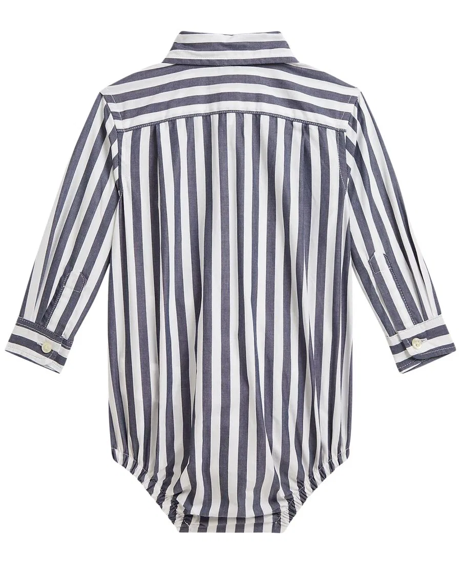 Боди с длинным рукавом из хлопкового поплина, модель Striped Cotton Poplin Polo Ralph Lauren, Navy White — фото 2