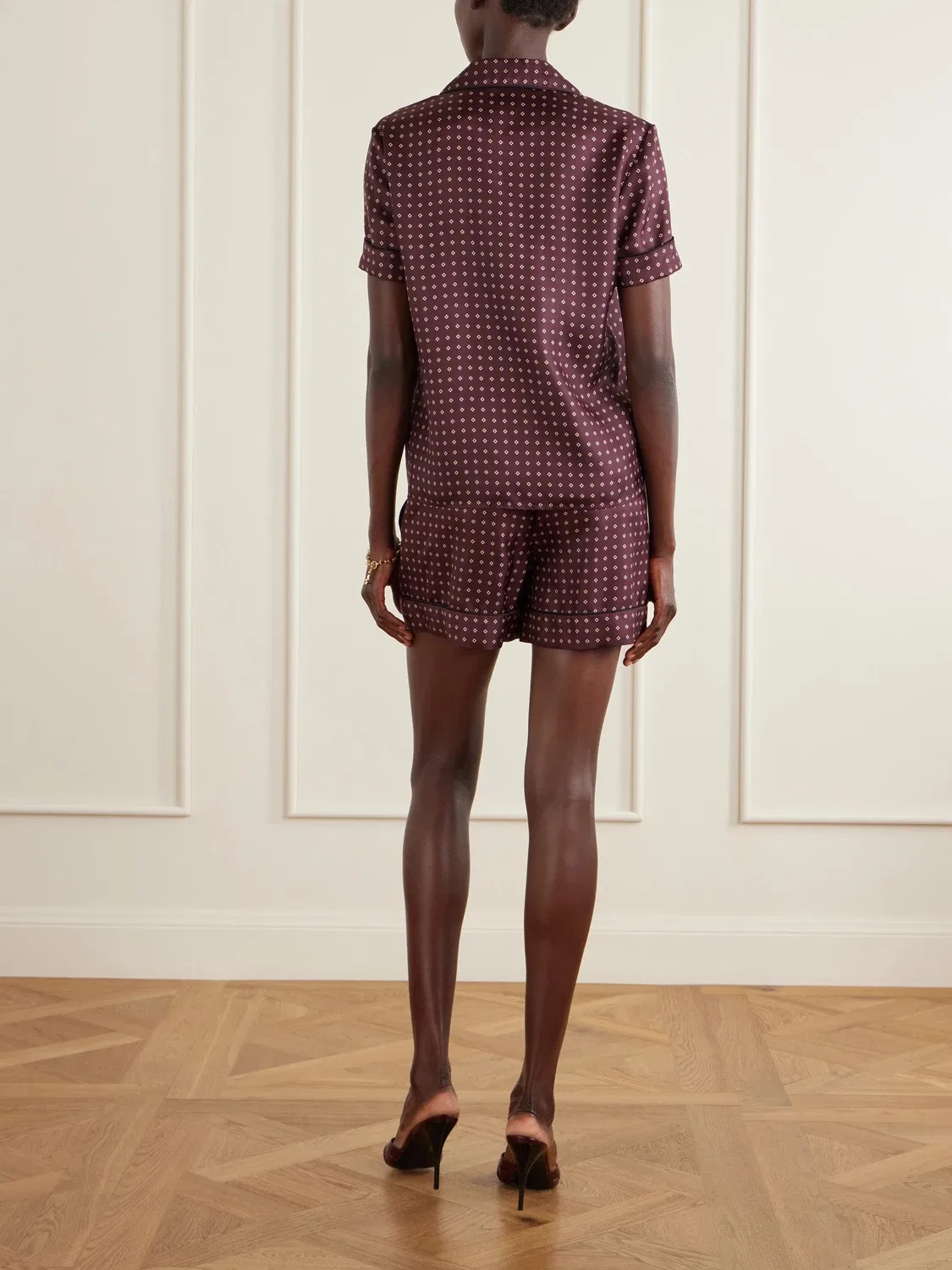 Шелковая рубашка с принтом SAINT LAURENT, бордовый — фото 4