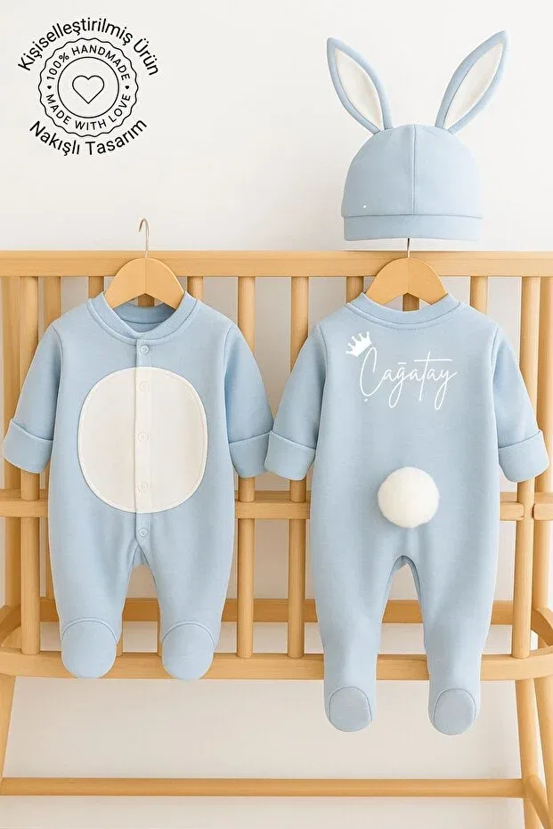 Детский комбинезон для новорожденных для мальчиков с принтом Baby Boy Name Embroidered Newborn Jumpsuit Hospital Release Baby Gift Outfit With Self Gloves Minytrendy, Blue2