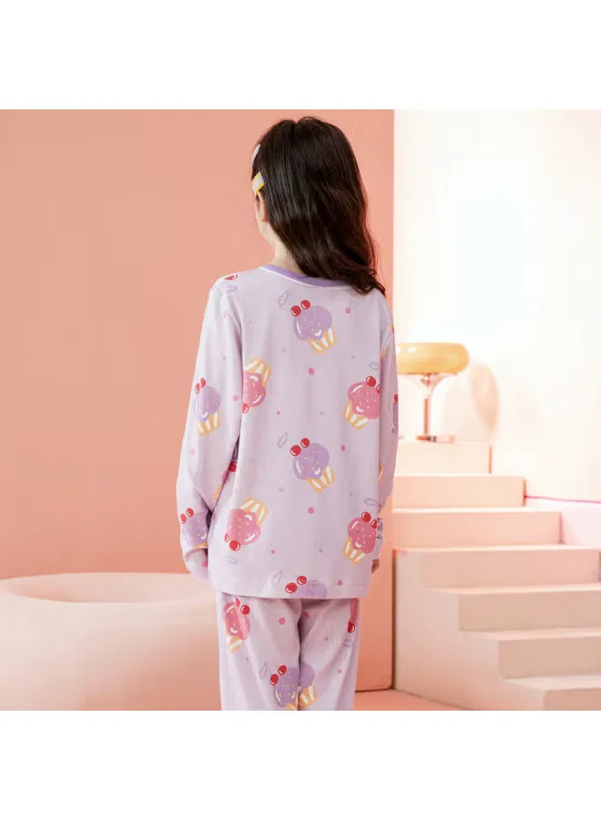 Комплект пижам с принтом Fenton, фиолетовый — фото 3