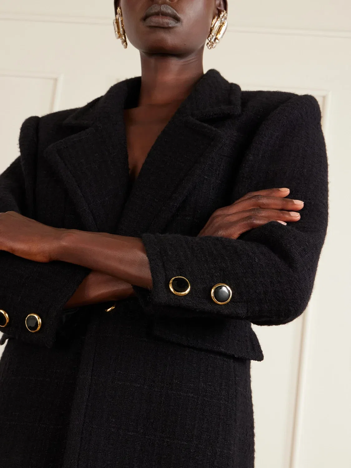 Твидовый блейзер из смесовой шерсти SAINT LAURENT, черный — фото 4