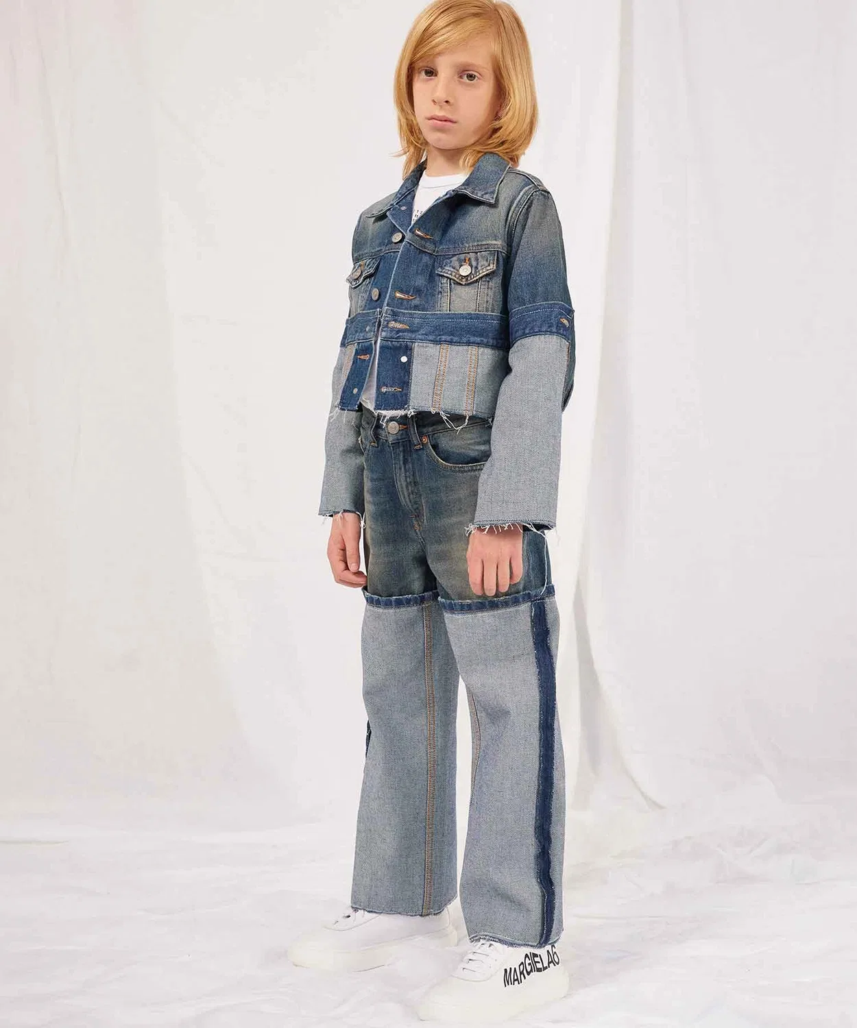 Детские джинсы с контрастной вставкой Indigo Blue MM6 Maison Margiela — фото 2