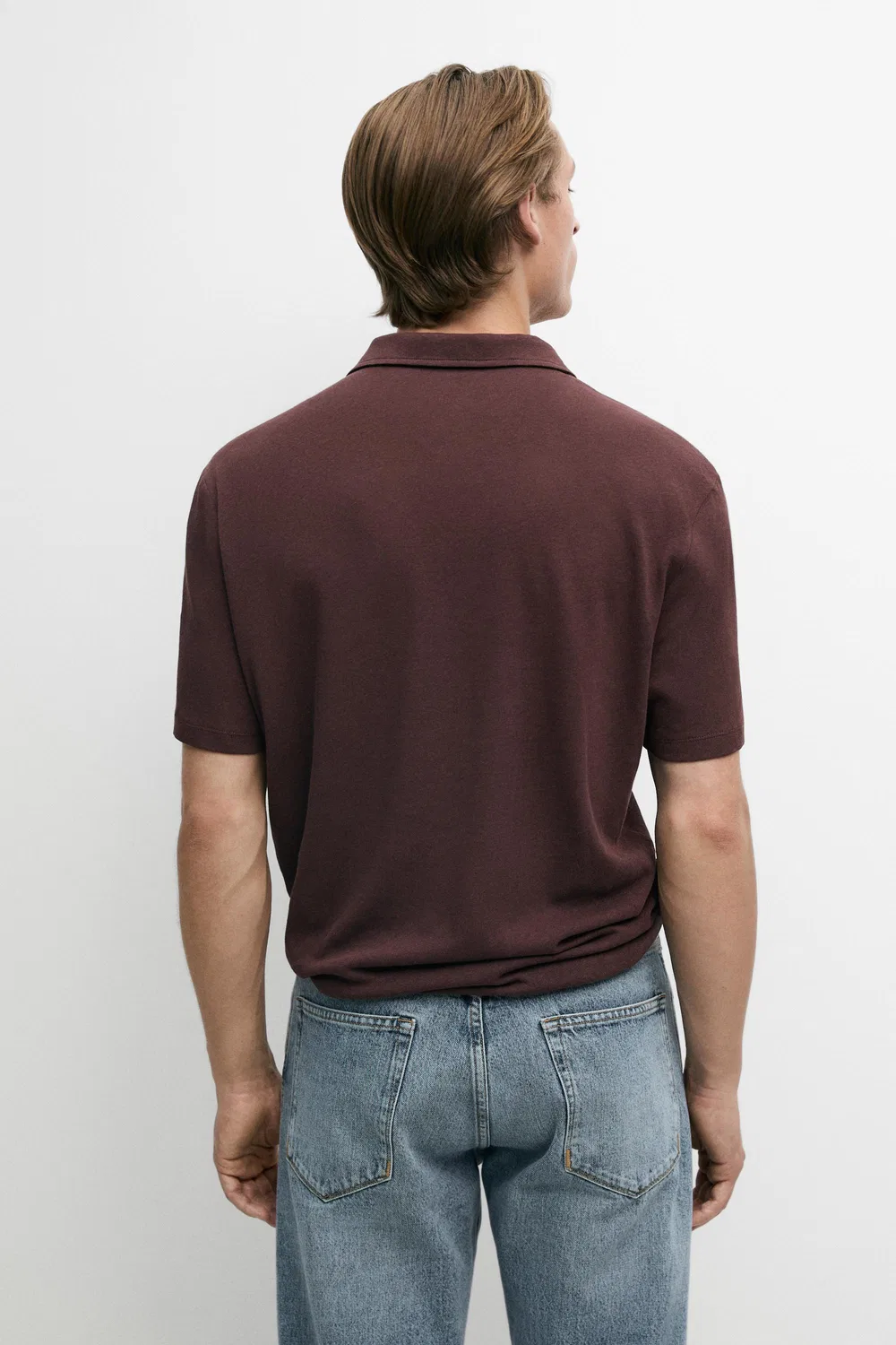 Поло с коротким рукавом из льна и хлопка Massimo Dutti, Burgundy — фото 3