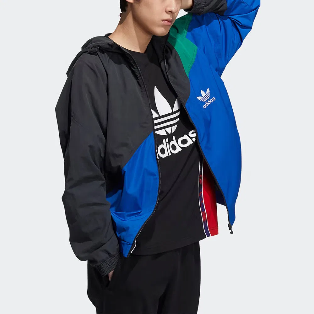Худи спортивное с капюшоном с логотипом Adidas, синее — фото 4