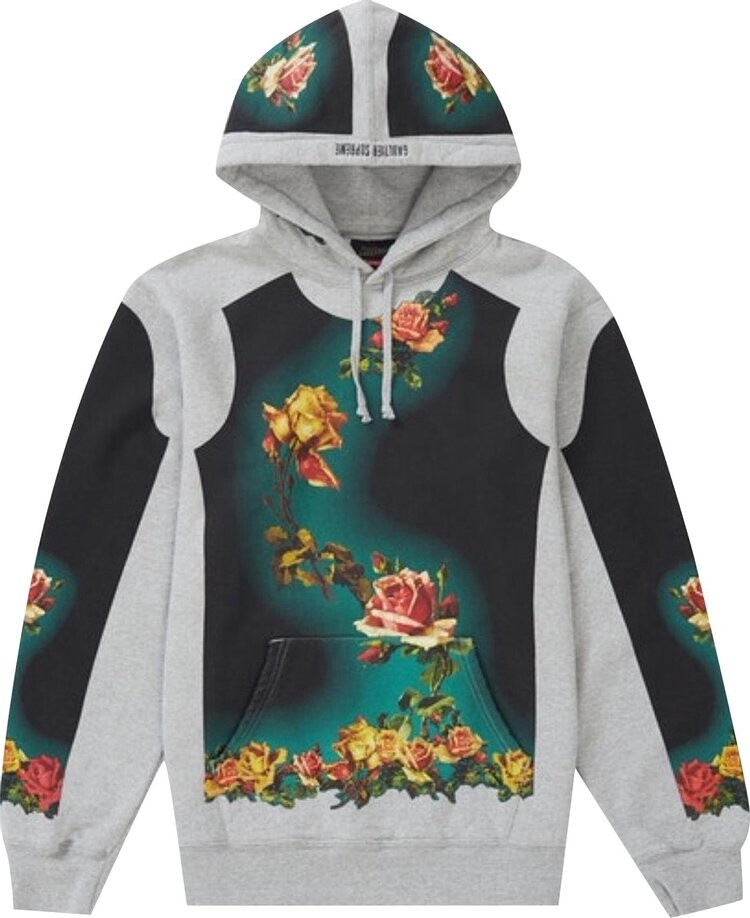 Толстовка Supreme x Jean Paul Gaultier Floral Print Hooded Sweatshirt 'Heather Grey', серый — фото 2