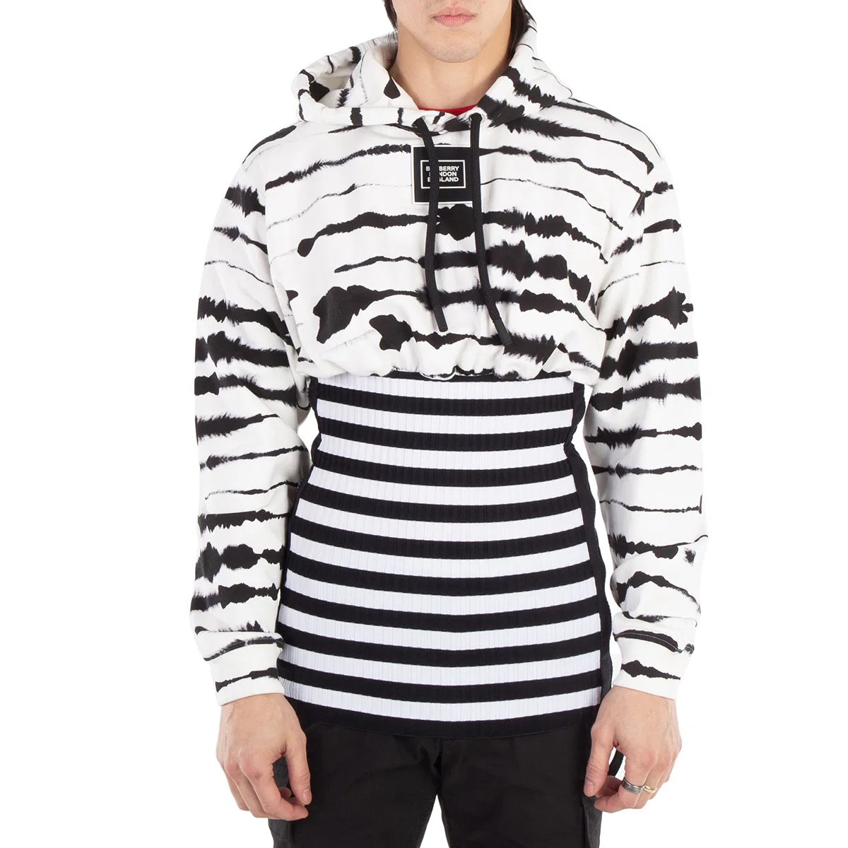 Худи из хлопка с принтом Watercolour Print Reconstructed Cotton Hoodie Burberry, Monochrome Ip Pttn