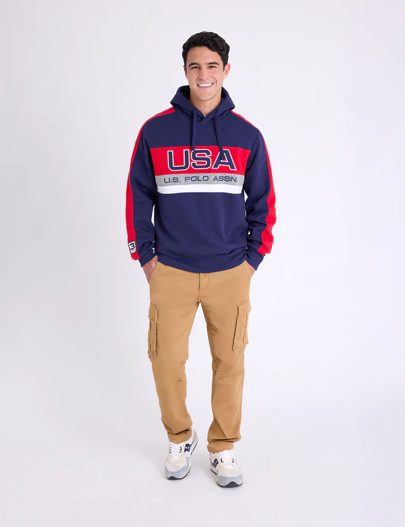 Худи U.S. Polo Assn Usa Applique Color Block Pullover, темно-синий — фото 3