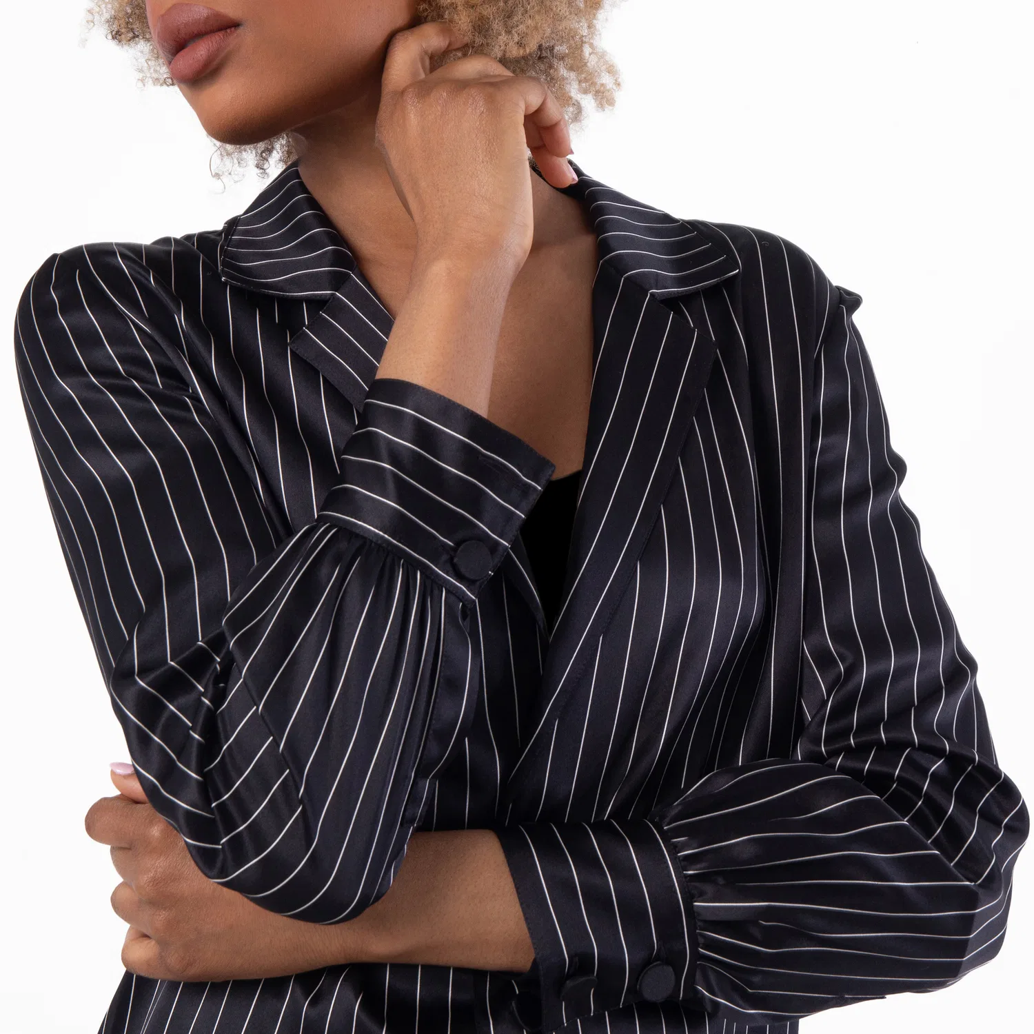 Блузка из шелкового сатина в полоску Striped Silk-Satin Shirt Saint Laurent — фото 2
