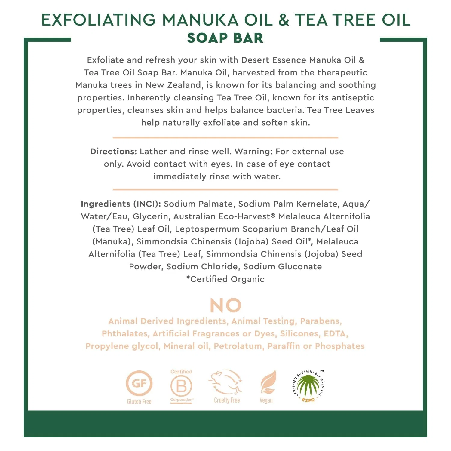 Эксфолирующее мыло Desert Essence Manuka & Melaleuca, набор 2 шт, 284 г, Чайное дерево — фото 4